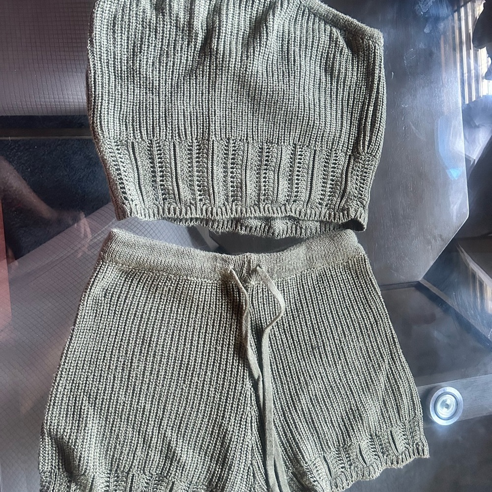 Knit Two-Piece Set in Olive Green